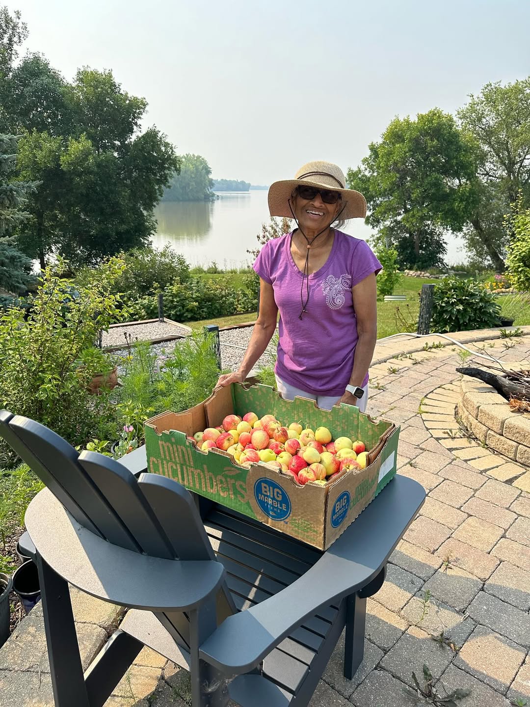 A little smoky out there today, but still beautiful!  Picking the last of our apples left on the tree and restocking for