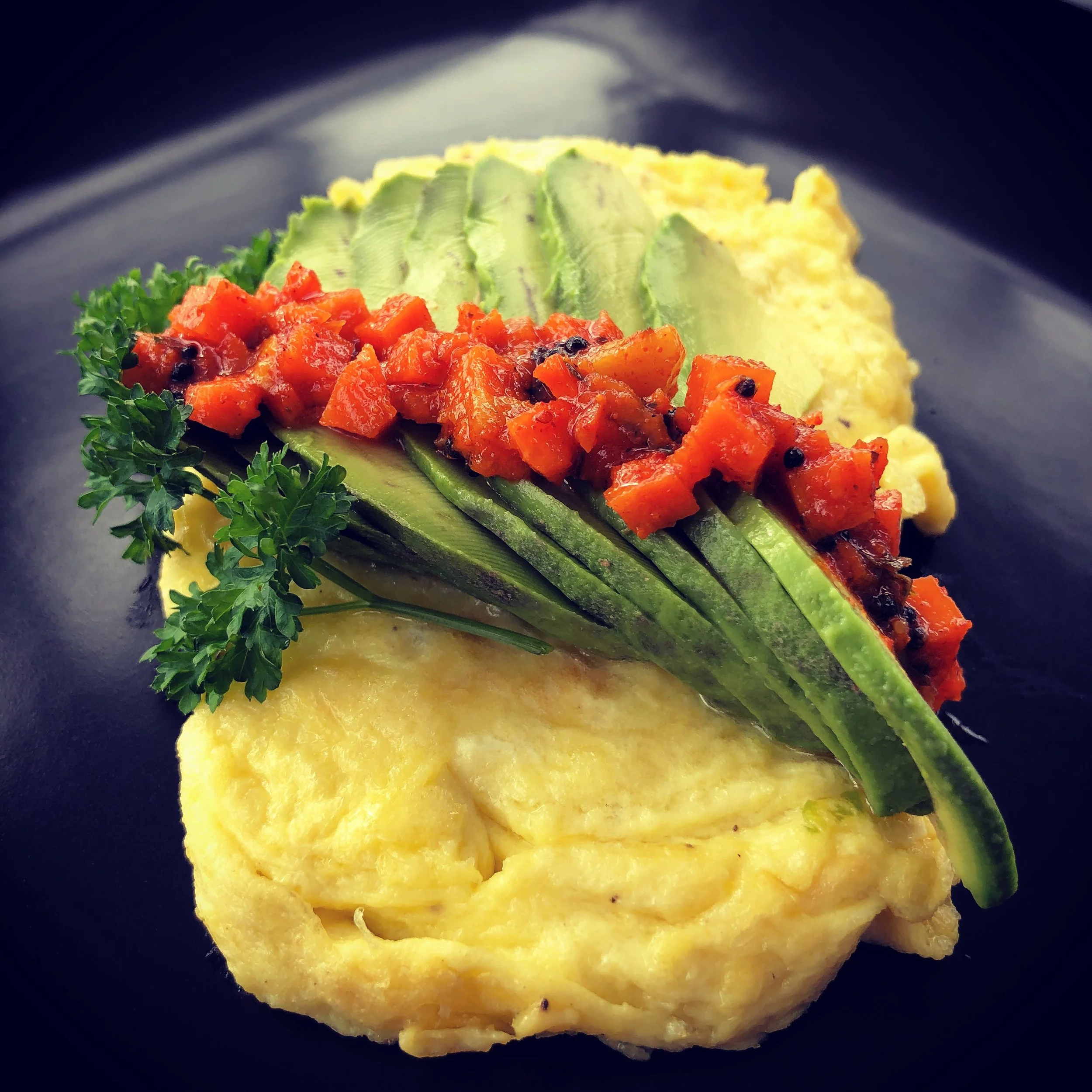 Carrot Pickle on scrambled eggs with avocado