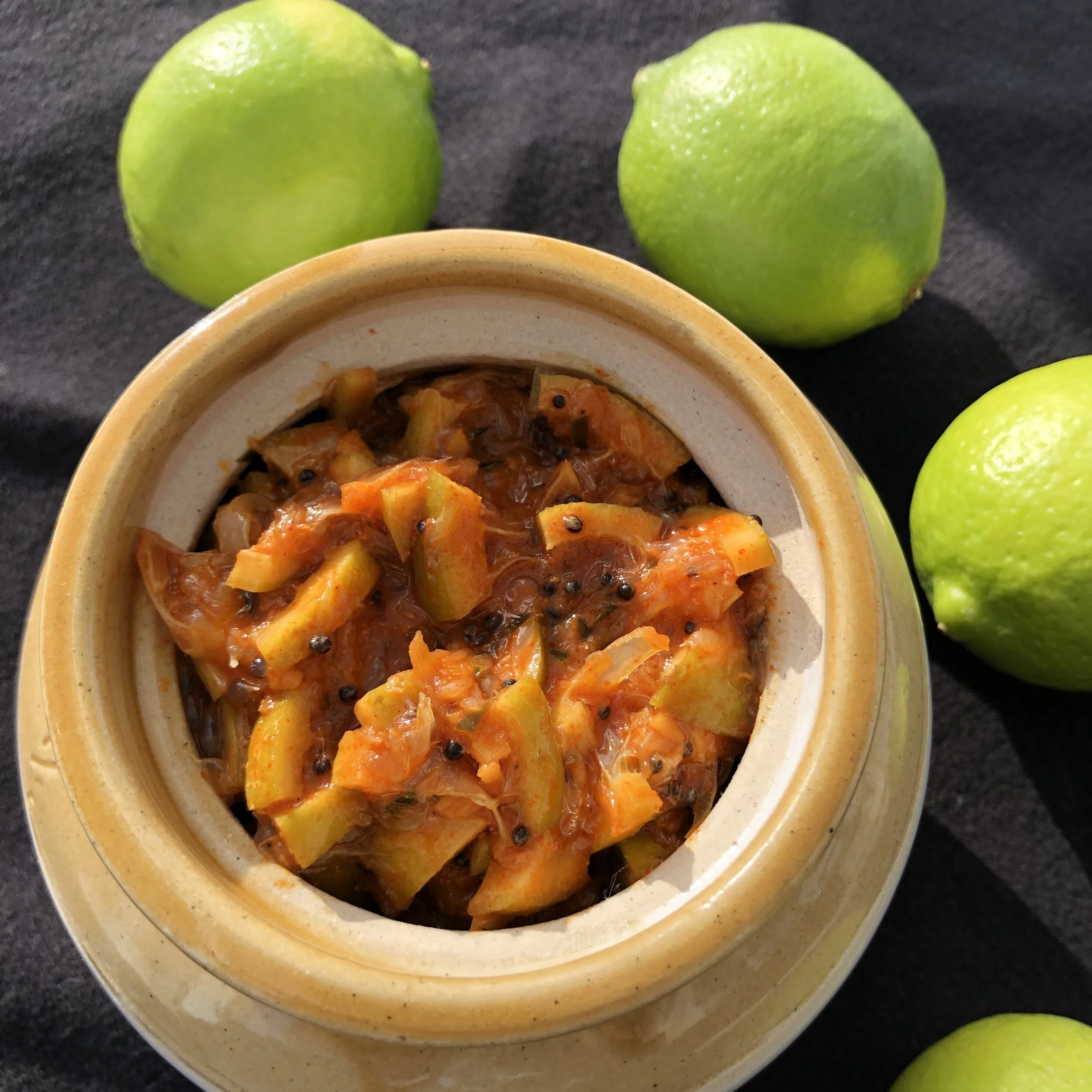 Lime Pickle in a traditional ceramic pot