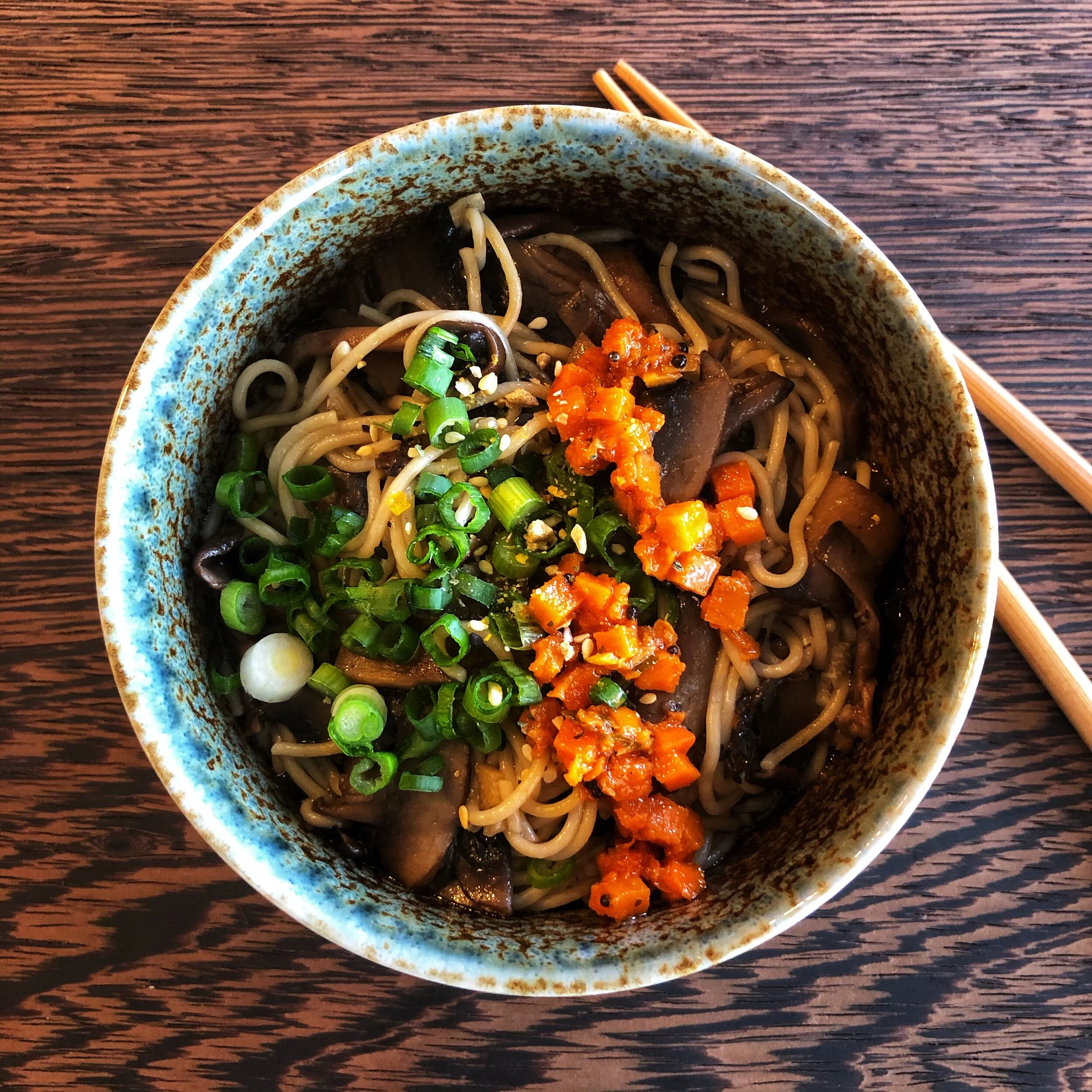 Spicy Carrot Pickle on a noodle bowl