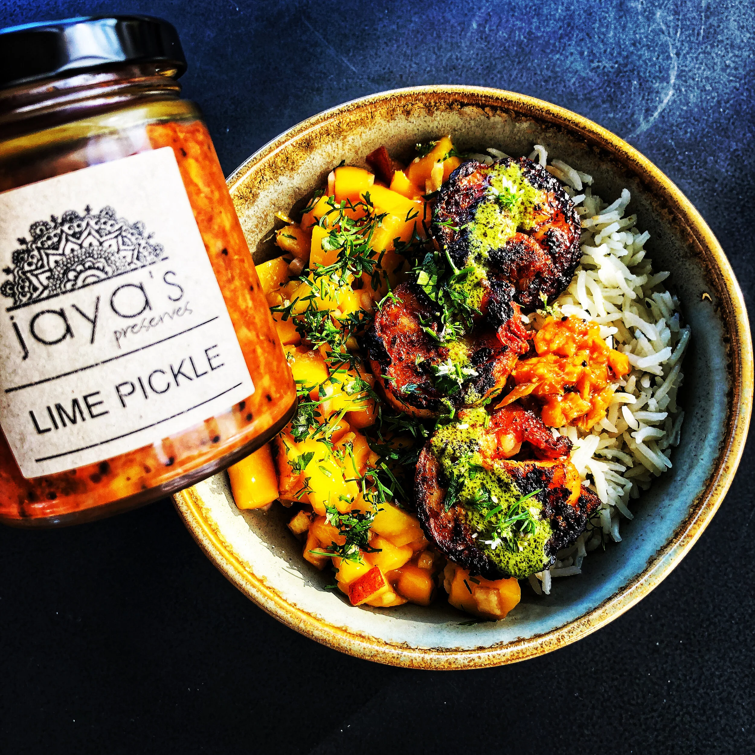 Lime Pickle with chicken and basmati rice